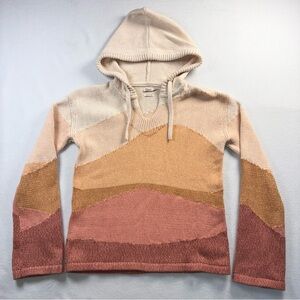 Faherty Organic Cotton Hooded Sweater XS Colorblock Earth Tones Boho California